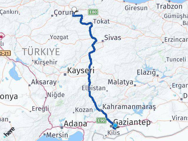 Gaziantep Oğuzeli Amasya Arası Kaç Km - Yol Haritası