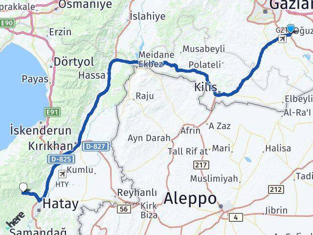 Gaziantep Oğuzeli Antakya Hatay Arası Kaç Km - Yol Haritası