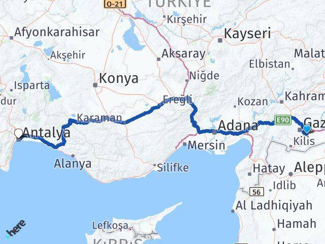 Gaziantep Oğuzeli Antalya Arası Kaç Km - Yol Haritası