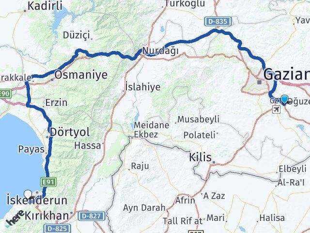 Gaziantep Oğuzeli Arsuz Hatay Arası Kaç Km - Yol Haritası