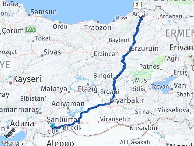Gaziantep Oğuzeli Artvin Arası Kaç Km - Yol Haritası