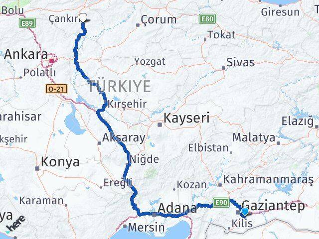 Gaziantep Oğuzeli Çankırı Arası Kaç Km - Yol Haritası