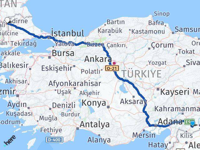 Gaziantep Oğuzeli Edirne Arası Kaç Km - Yol Haritası