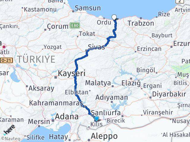 Gaziantep Oğuzeli Giresun Arası Kaç Km - Yol Haritası
