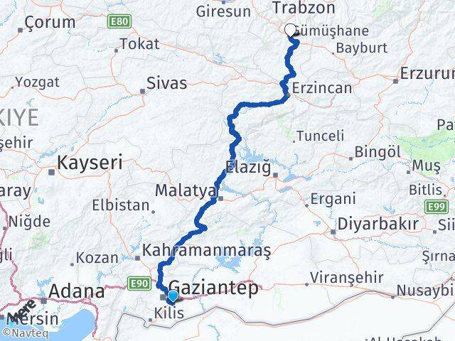 Gaziantep Oğuzeli Gümüşhane Arası Kaç Km - Yol Haritası