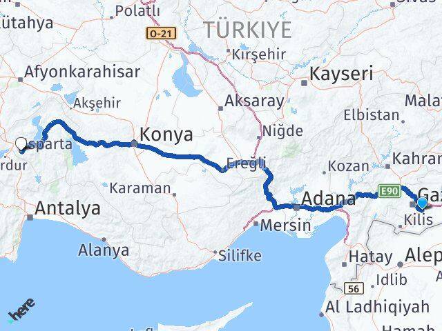 Gaziantep Oğuzeli Isparta Arası Kaç Km - Yol Haritası
