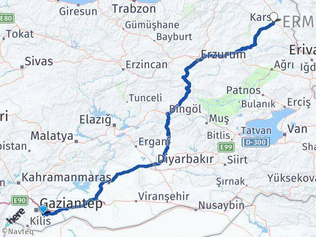 Gaziantep Oğuzeli Kars Arası Kaç Km - Yol Haritası