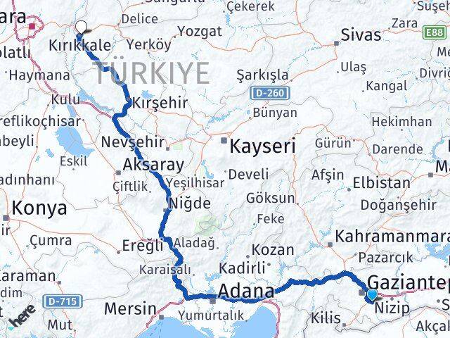 Gaziantep Oğuzeli Kırıkkale Arası Kaç Km - Yol Haritası