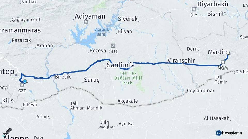 Gaziantep Oğuzeli Mardin Arası Kaç Km - Yol Haritası