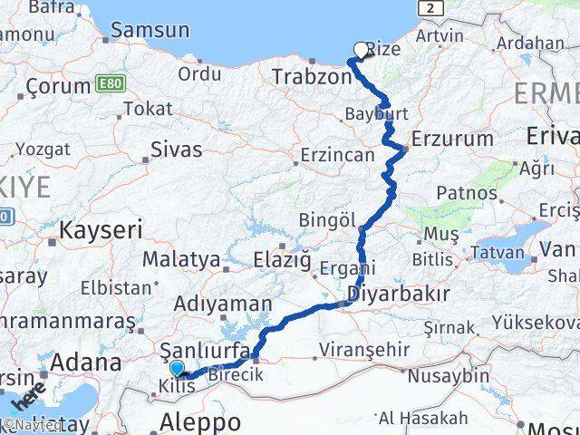 Gaziantep Oğuzeli Rize Arası Kaç Km - Yol Haritası