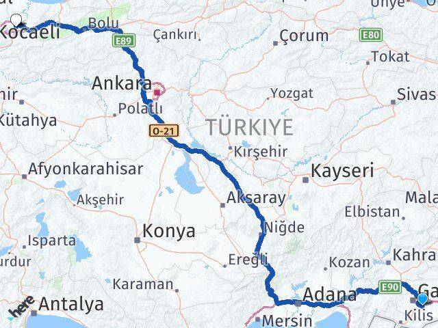 Gaziantep Oğuzeli Sakarya Arası Kaç Km - Yol Haritası