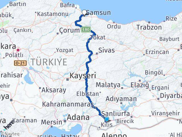 Gaziantep Oğuzeli Samsun Arası Kaç Km - Yol Haritası