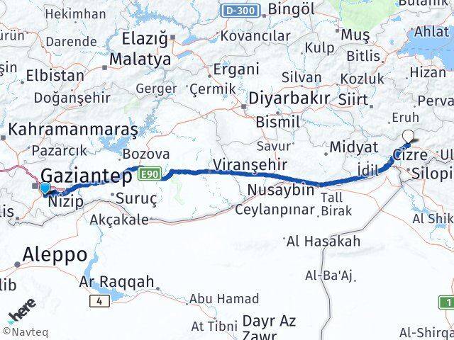 Gaziantep Oğuzeli Şırnak Arası Kaç Km - Yol Haritası