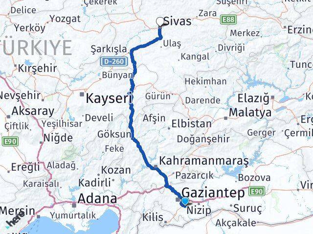 Gaziantep Oğuzeli Sivas Arası Kaç Km - Yol Haritası
