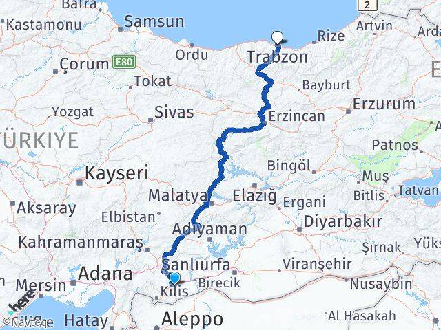 Gaziantep Oğuzeli Trabzon Arası Kaç Km - Yol Haritası