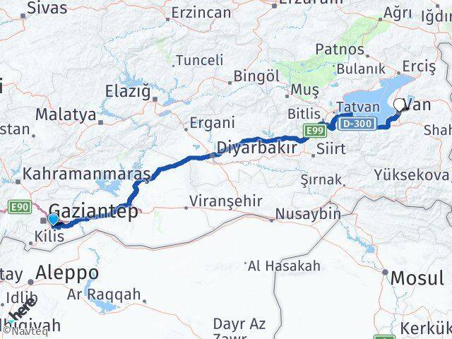 Gaziantep Oğuzeli Van Arası Kaç Km - Yol Haritası