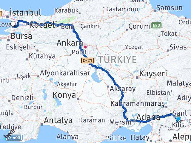 Gaziantep Oğuzeli Yalova Arası Kaç Km - Yol Haritası