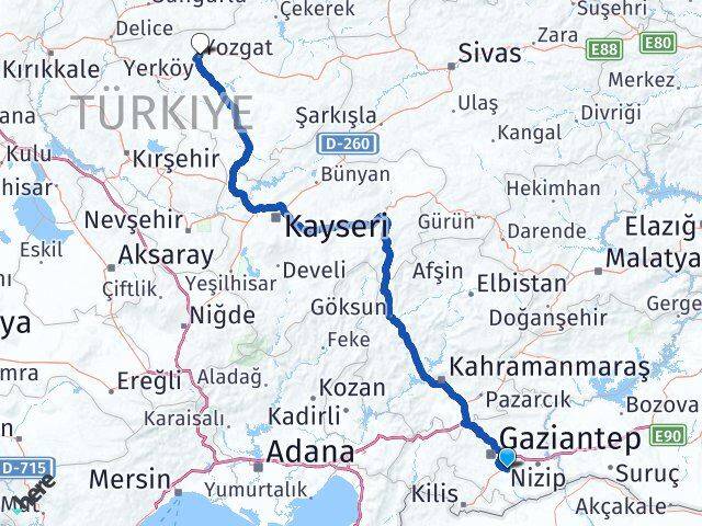 Gaziantep Oğuzeli Yozgat Arası Kaç Km - Yol Haritası