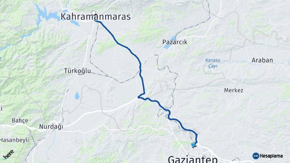 Gaziantep Onikişubat Kahramanmaraş Arası Kaç Km - Yol Haritası