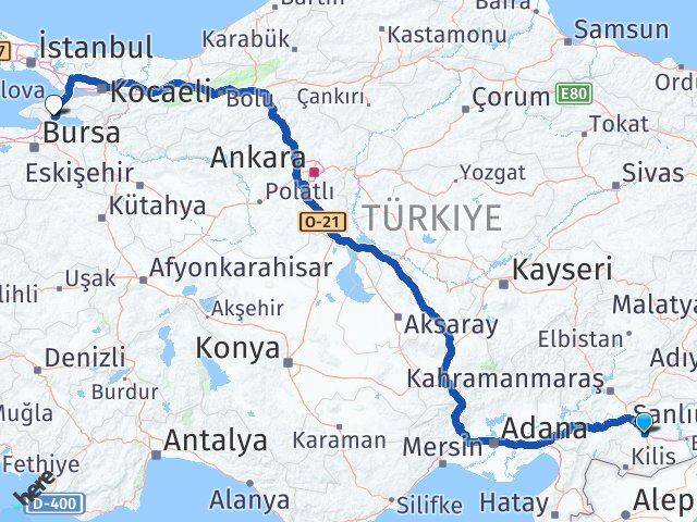 Gaziantep Orhangazi Bursa Arası Kaç Km - Yol Haritası