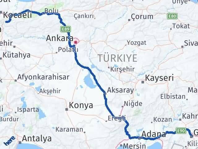 Gaziantep Pamukova Sakarya Arası Kaç Km - Yol Haritası