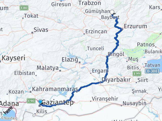 Gaziantep Pazaryolu Erzurum Arası Kaç Km - Yol Haritası