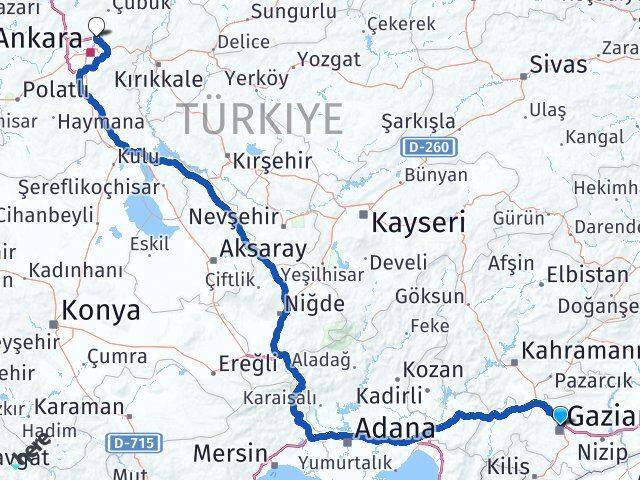 Gaziantep Pursaklar Ankara Arası Kaç Km - Yol Haritası
