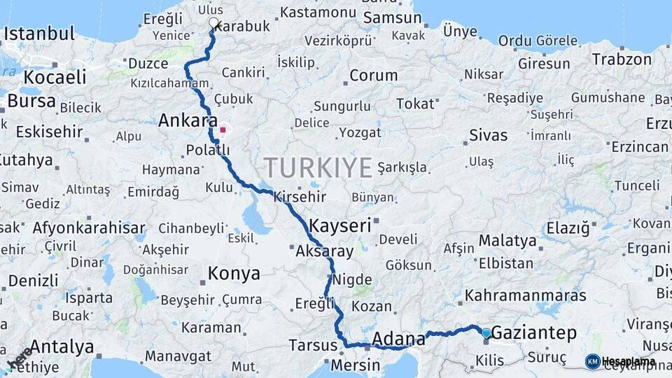 Gaziantep Safranbolu Karabük Arası Kaç Km - Yol Haritası