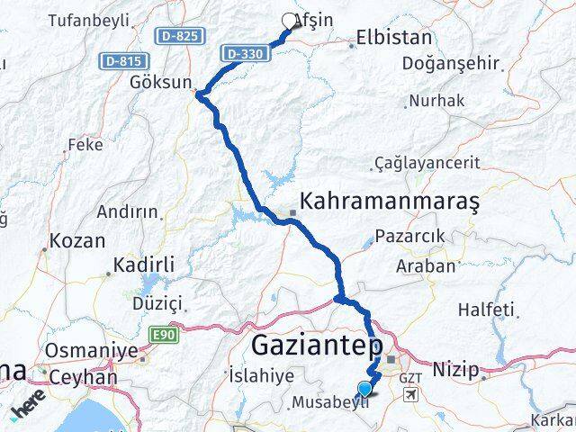 Gaziantep Şahinbey Afşin Kahramanmaraş Arası Kaç Km - Yol Haritası