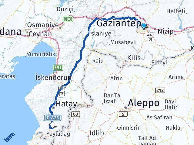 Gaziantep Şahinbey Ayışığı Yayladağı Hatay Arası Kaç Km - Yol Haritası