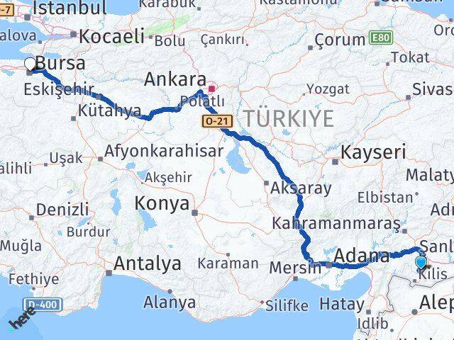Gaziantep Şahinbey Bursa Arası Kaç Km - Yol Haritası