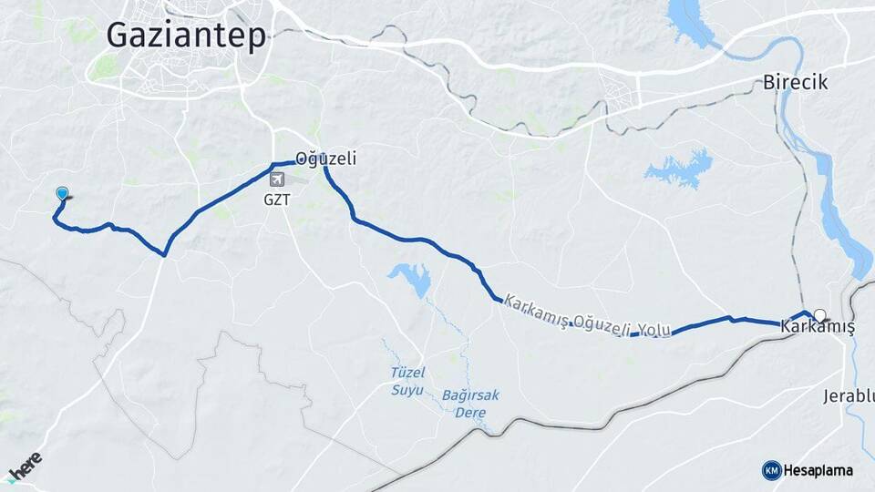 Gaziantep Şahinbey Karkamış Arası Kaç Km - Yol Haritası