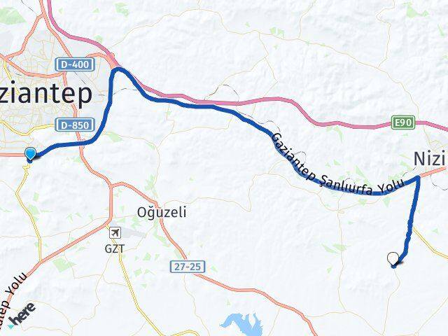 Gaziantep Şahinbey Mavikent Nizip Arası Kaç Km - Yol Haritası