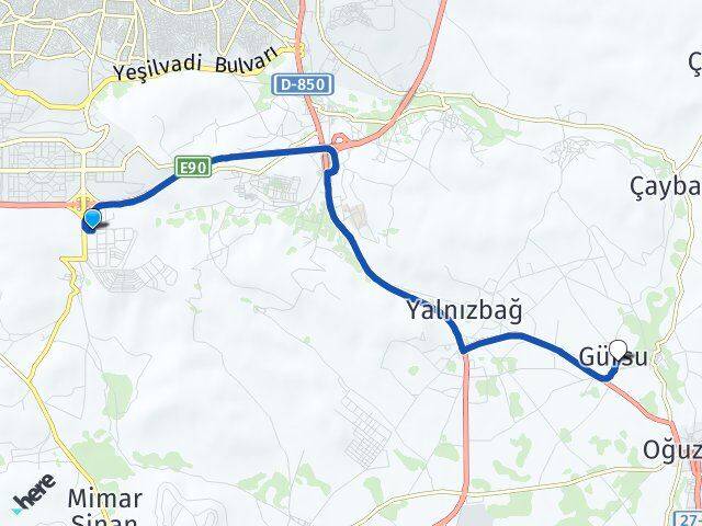 Gaziantep Şahinbey Mavikent Oğuzeli Arası Kaç Km - Yol Haritası