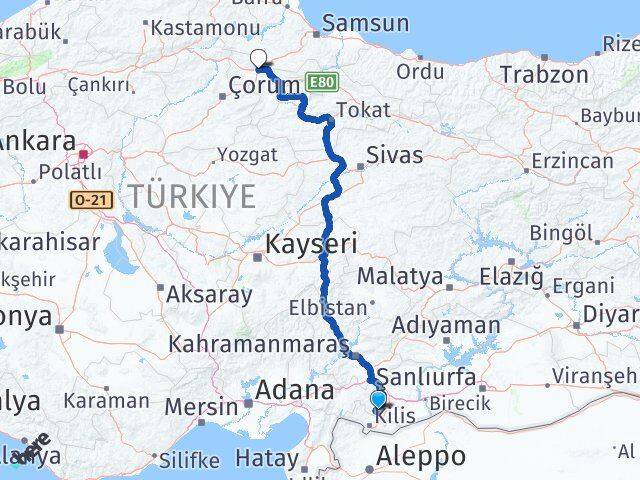 Gaziantep Şahinbey Merzifon Amasya Arası Kaç Km - Yol Haritası