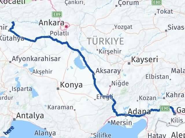 Gaziantep Sarıcakaya Eskişehir Arası Kaç Km - Yol Haritası