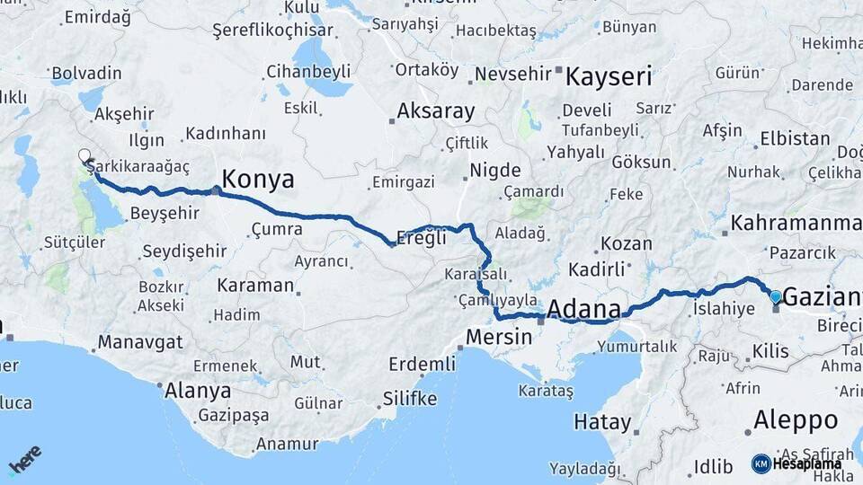 Gaziantep Şarkikaraağaç Isparta Arası Kaç Km - Yol Haritası