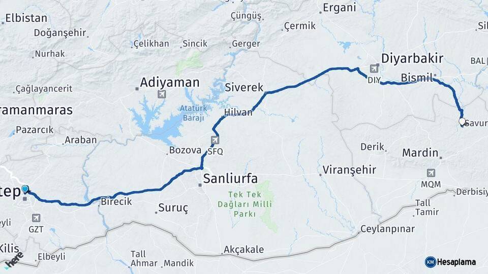Gaziantep Savur Mardin Arası Kaç Km - Yol Haritası
