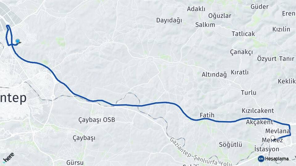 Gaziantep Şehitkamil Beykent Nizip Arası Kaç Km - Yol Haritası