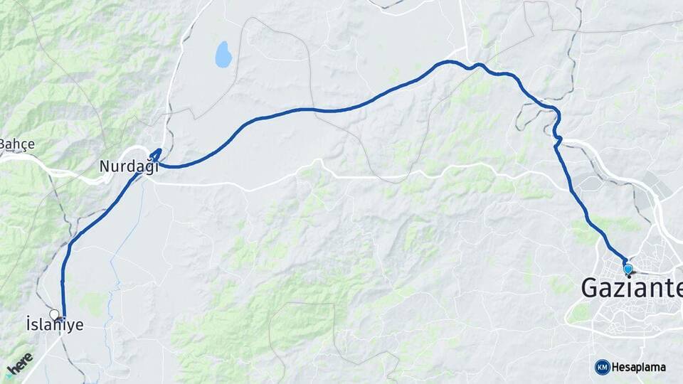 Gaziantep Şehitkamil İslahiye Arası Kaç Km - Yol Haritası