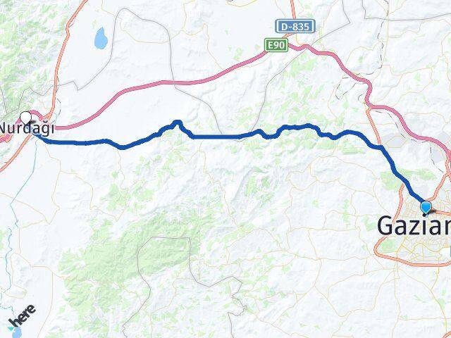 Gaziantep Şehitkamil Nurdağı Arası Kaç Km - Yol Haritası