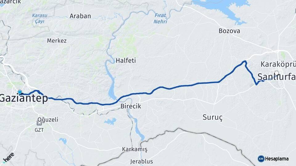 Gaziantep Şehitkamil Şanlıurfa Arası Kaç Km - Yol Haritası