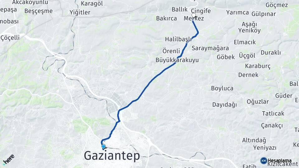 Gaziantep Şehitkamil Yavuzeli Arası Kaç Km - Yol Haritası