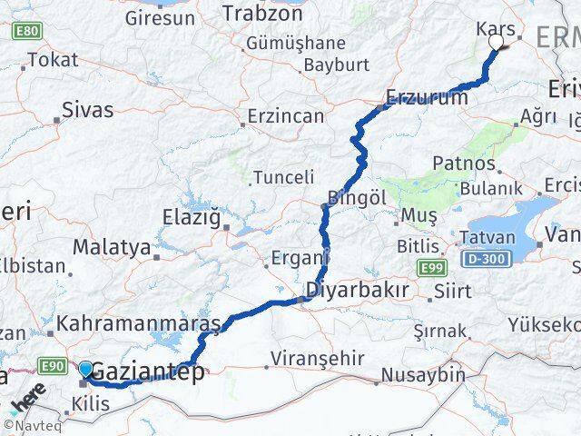 Gaziantep Selim Kars Arası Kaç Km - Yol Haritası