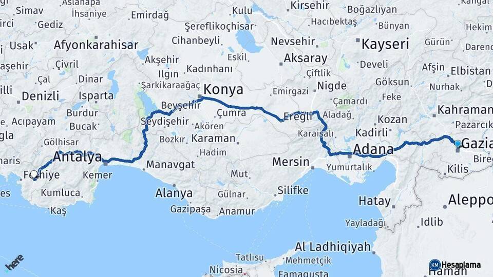 Gaziantep Seydikemer Muğla Arası Kaç Km - Yol Haritası