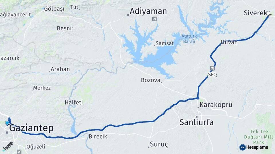 Gaziantep Siverek Şanlıurfa Arası Kaç Km - Yol Haritası