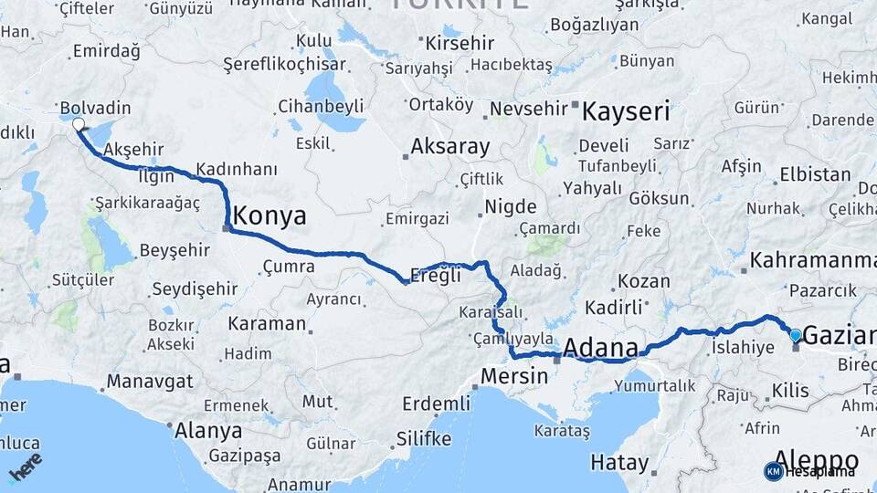 Gaziantep Sultandağı Afyonkarahisar Arası Kaç Km - Yol Haritası
