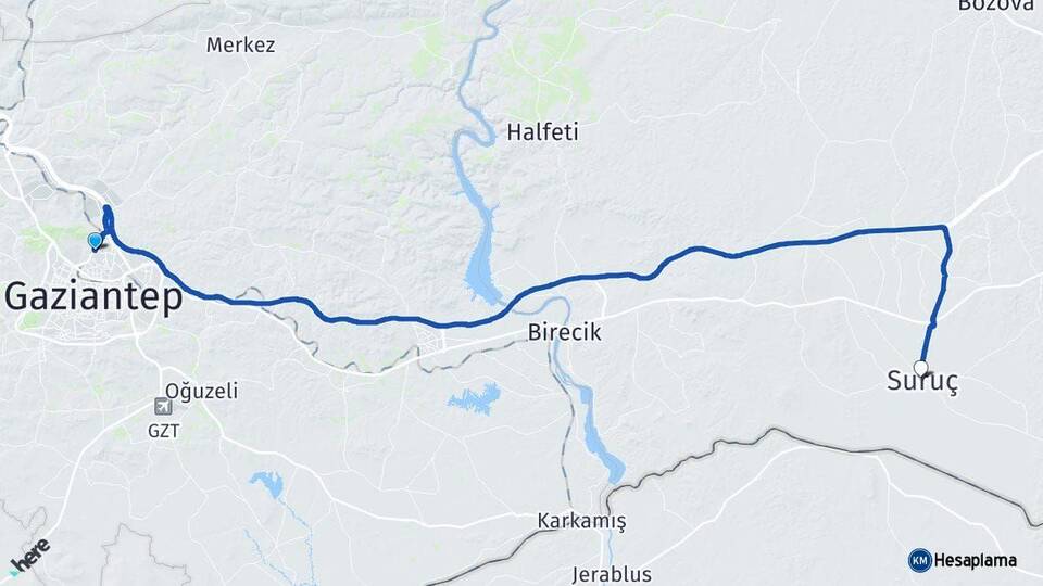 Gaziantep Suruç Şanlıurfa Arası Kaç Km - Yol Haritası