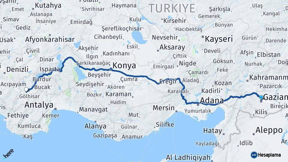 Gaziantep Tefenni Burdur Arası Kaç Km - Yol Haritası