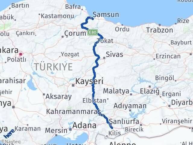 Gaziantep Tekkeköy Samsun Arası Kaç Km - Yol Haritası